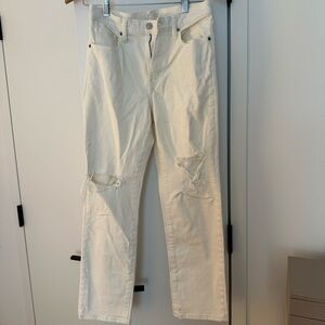 Uniqlo Women's Off-White Distressed Straight Leg Jeans